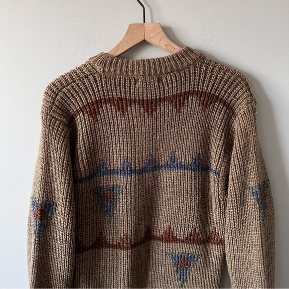 Vintage 80s Chunky Knit Southwestern Aztec Sweater Grandpa MG Retro - Picture 5 of 11